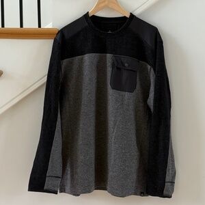 PRANA Wool Blend Lonan Sweater Pocket Long Sleeve Crewneck Gray Black XL Mens